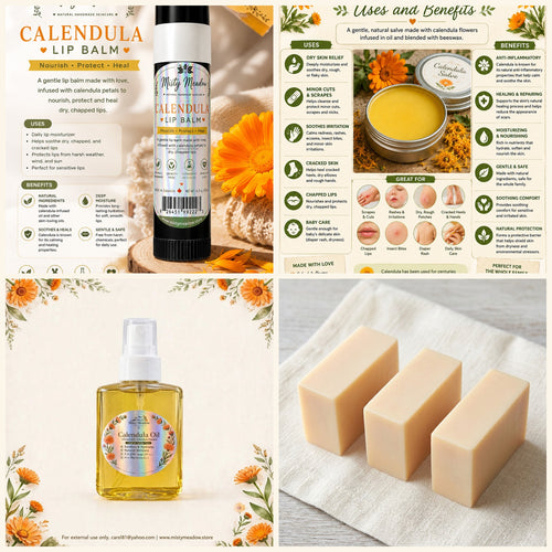Calendula Every Day Care — four-piece set: lip balm, salve, oil and soap