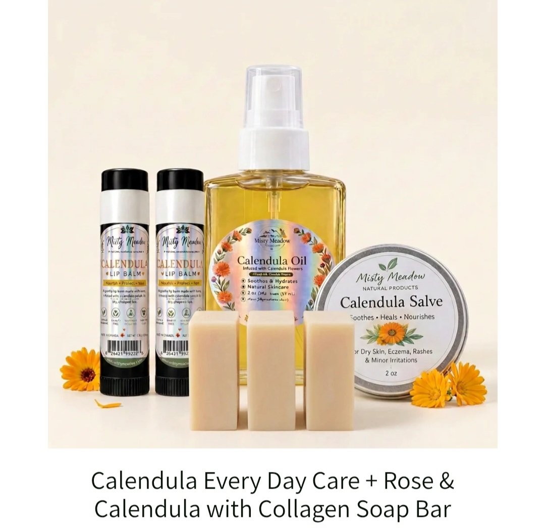 Calendula Every Day Care set - lip balm, oil, salve and soap bars