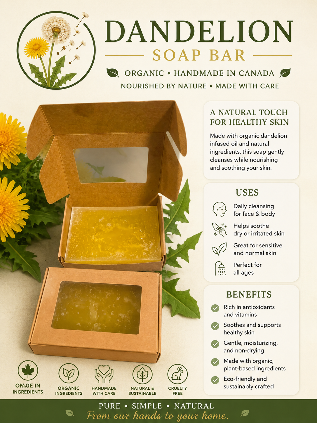 Dandelion Soap Bar Organic (3 pcs)