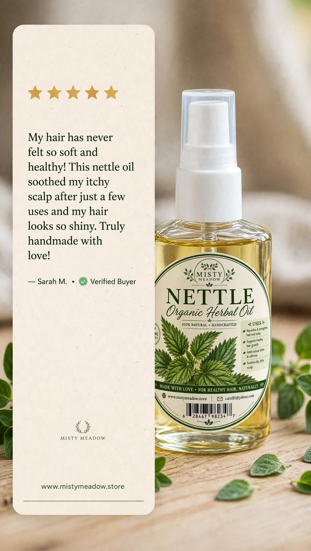Misty Meadow - Nettle Organic Herbal Oil - 100% Natural Handmade