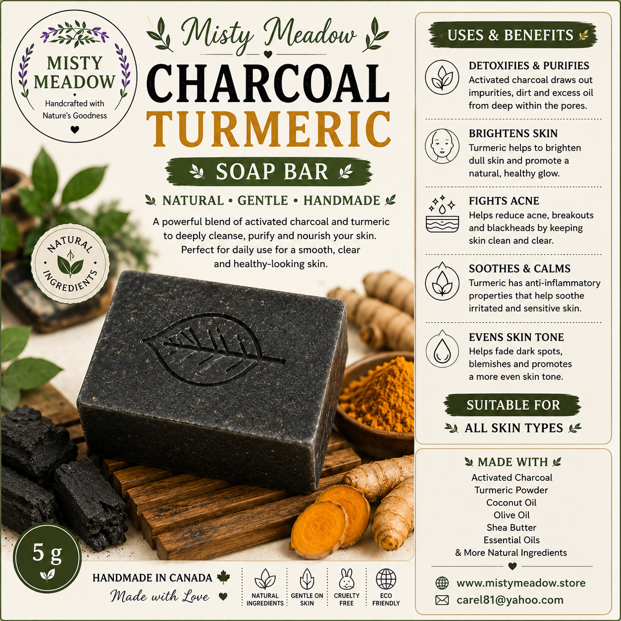 Charcoal Turmeric Soap Bar (3 pcs)