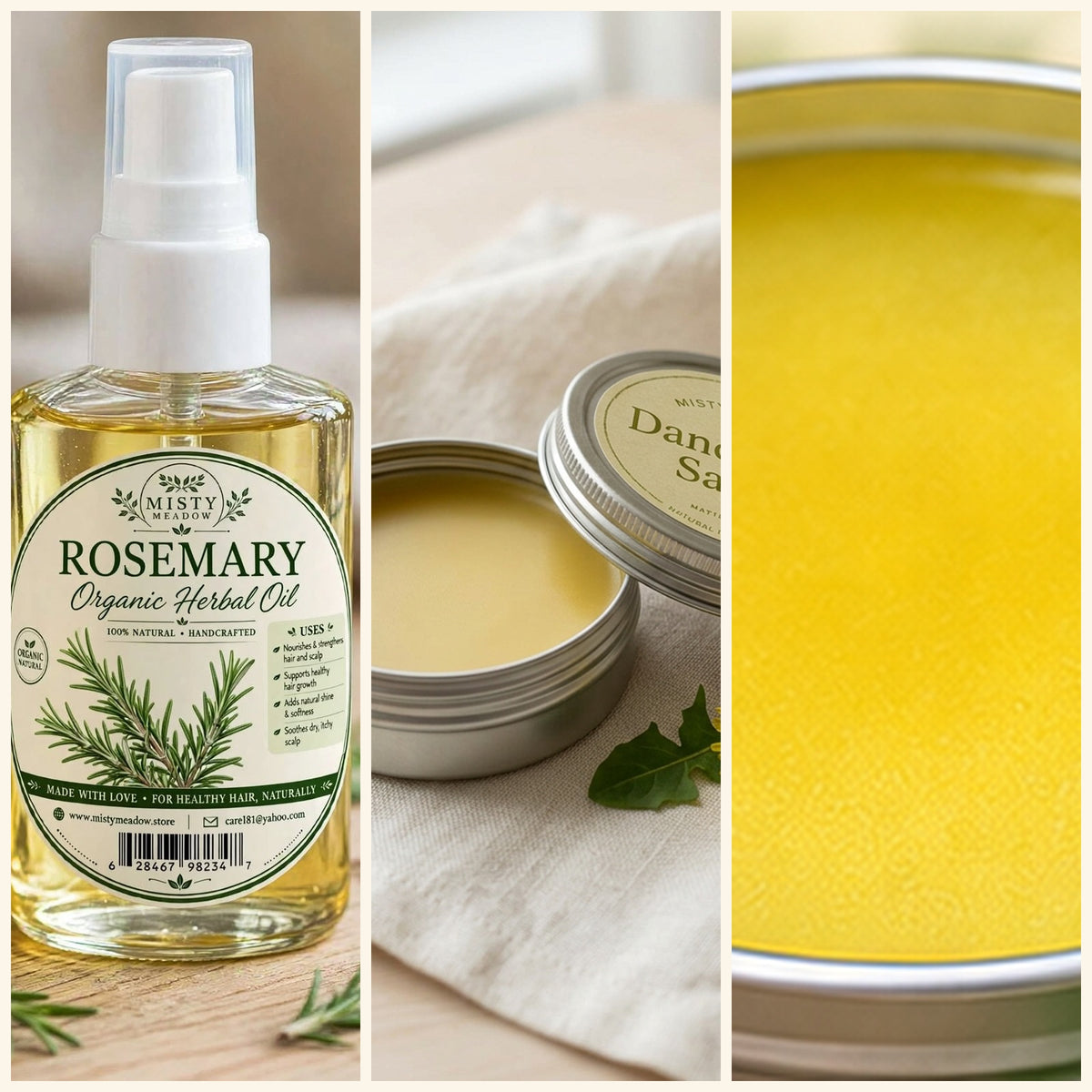 Rosemary Hair & Skin Care Set — Rosemary Hair Oil, Dandelion Salve and Plantain Salve